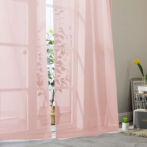 Blush Sheer Curtains for Bedroom Living Room 45 Inch Length 2 Panels (Blush / 42"W x 45"L (Pack of 2))