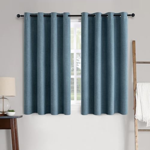 100% Blackout Linen Curtains for Bedroom 52x63 Inches Dusty Blue (Dusty Blue / 52"W x 63"L (Pack of 2))