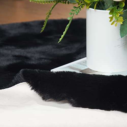 Black Round Rugs 8ft Machine Washable Rabbit Fur Area Rug Large Circle Rugs for Bedroom Faux Sheepskin Rug Cushion Living Room Décor (8' (Round) / Black)