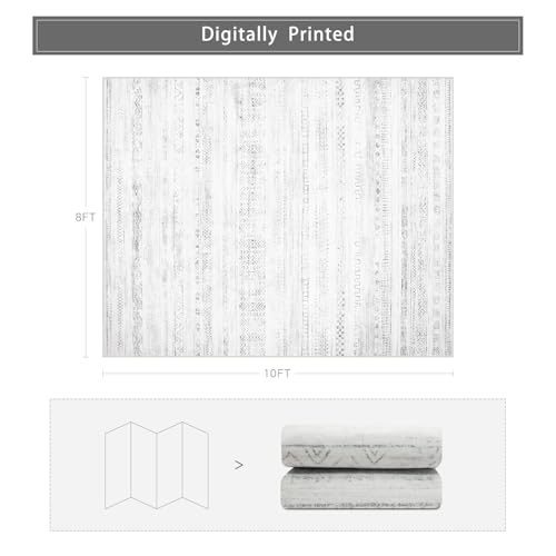 8x10 Washable Area Rugs for Living Room (8' x 10' (Rectangular) / Moroccan-gray-white)