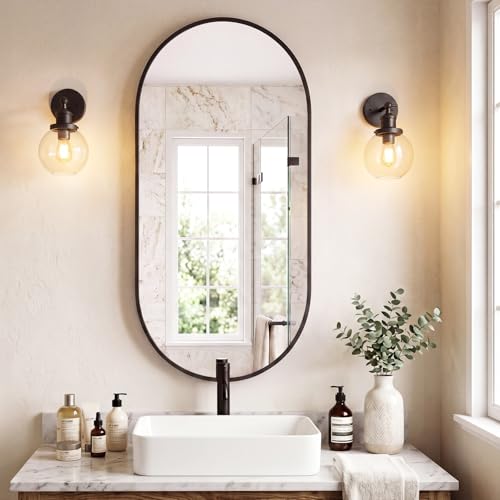 24" x 48" Black Bathroom Mirror for Wall (Black-oval / 24"L x 48"W)