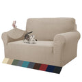 1 Piece Jacquard Couch Covers for 2 Cushion Couch High Stretch Loveseat Slipcover for Pets Dogs Anti Slip Love Seat Sofa Slipcover Furniture Protector (Medium (55"-69") / Khaki)