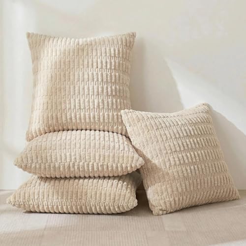 4 Packs Decorative Throw Pillow Covers for Living Room Couch Bed (20" x 20" (Pack of 4) / Tan)