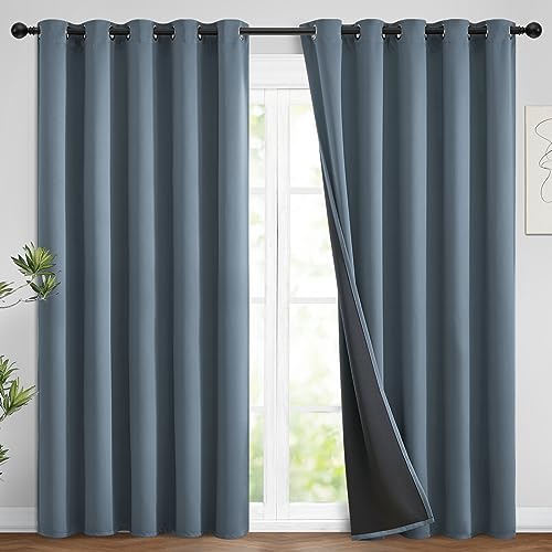 Stone Blue 100% Blackout Curtains 96 Inches Long 62" Wide 2 Panel (62"W x 96"L (Pack of 2) / Stone Blue)