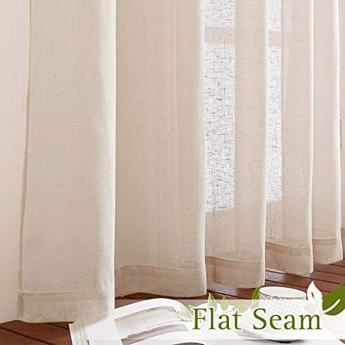 90 inch Beige Curtains Linen Sheer Faux Flax Window Drapes (52"W x 90"L (Pack of 2) / Beige)