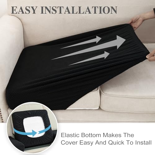Couch Cushion Covers for Sectional Sofa L Shape Washable Separate Seat Chaise Couch Cover Stretch Sofa Slipcovers with 2 Pcs Pillowcases (Black / Seat Only: 3 Seat + 1 Chaise)