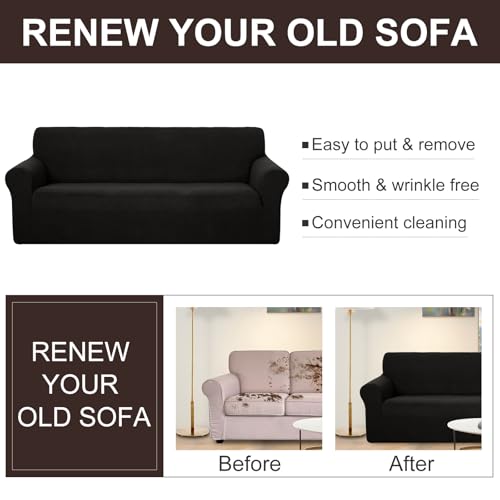 4 Seater Stretch Couch Cover for 3 Cushion Sofa (Black / Xxl Sofa)