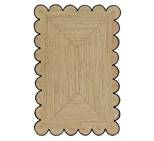 Scalloped Natural Jute Area Rug (2'x10' (Runner) / Black)