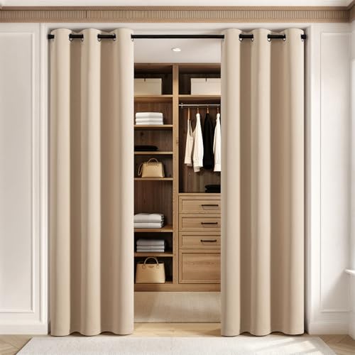 Closet Curtain for Open Closet Without Door Grommet Top 34x80 Inches (Beige / 34"W x 80"L (Pack of 2))