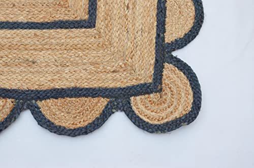 Scallop Pattern Jute Bohemian Area Rug (2'6"x16' (Runner) / Navy)