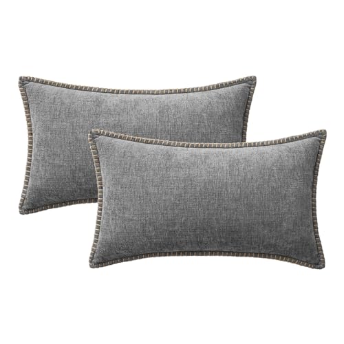 Decorative Lumbar Throw Pillow Covers 12x20 Inch Dark Gray 2 Pack (Dark Gray / 20" x 12" (Pack of 2))