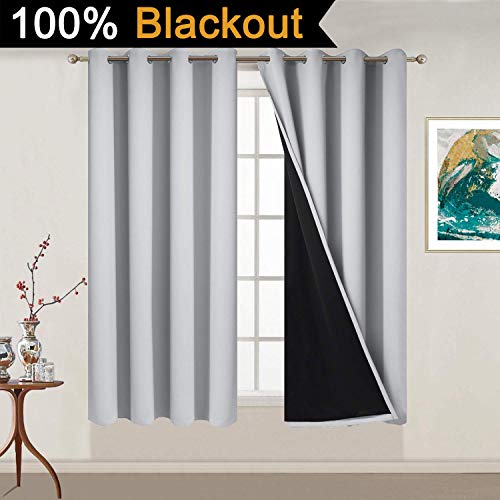 Light Grey 100% Blackout Curtains 54 Inches Long 52" Wide 2 Panel (52"W x 54"L (Pack of 2) / Light Grey)