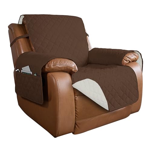 Reversible Recliner Chair Covers Couch Covers for Dogs (Large Recliner / Coffee/Ivory)