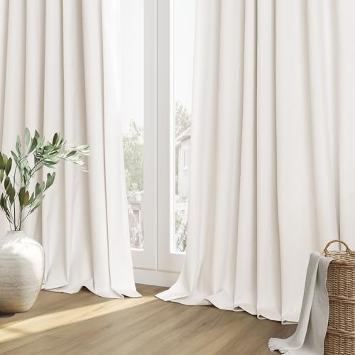 Ivory 100% Blackout Curtains 84 Inch Length 2 Panels Set for Living Room Bedroom Back Tab Thermal Insulated Black Out Linen Drapes Room Darkening Window Curtains 84 Inches Long (Ivory / 52"W x 84"L (Pack of 2))