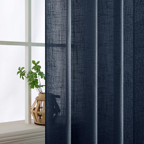 Navy Blue Linen Curtains 52x54 Inch 2 Panels for Bedroom Living Room (52"W x 54"L (Pack of 2) / Navy Blue)