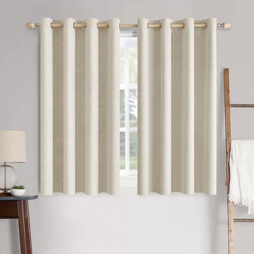 100% Blackout Linen Curtains for Bedroom 52x54 Inches Cream (Cream / 52"W x 54"L (Pack of 2))