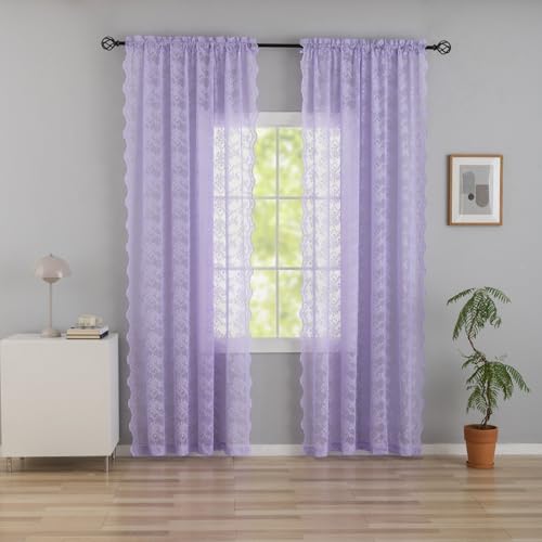 Vintage Lace Curtains 96 Inches Long (Lavender / 52"W x 96"L (Pack of 2))