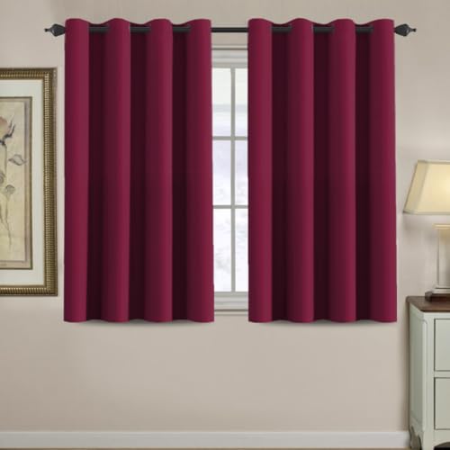Blackout Curtains for Christmas Small Window Kitchen Blackout Curtains 45 inch Length Energy Saving Solid Grommet Blackout Drape (52"W x 45"L (Pack of 1) / Burgundy Red)