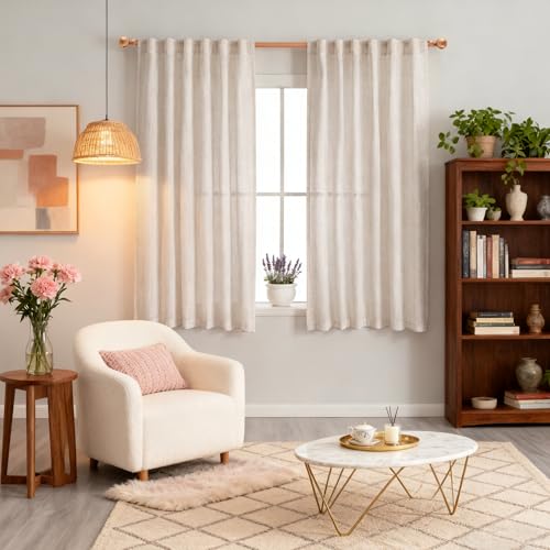 Natural Linen Sheer Curtains 63 Inch Length for Bedroom (50"W x 63"L (Pack of 2) / Natural Linen)