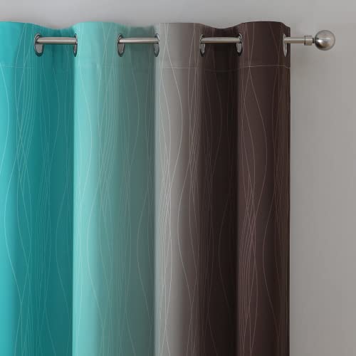 Brown and Teal Ombre Blackout Curtains for Bedroom 54 Inch (Teal and Brown / 52"W x 54"L (Pack of 2))