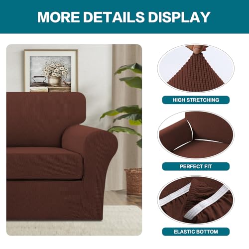 2 Piece Chair Covers Armchair Slipcovers for Living Room Armchair Sofa Cover with Individual Cushion Covers Feature Jacquard Fabric (Armchair (1 Cushion) / Burnt Brick)