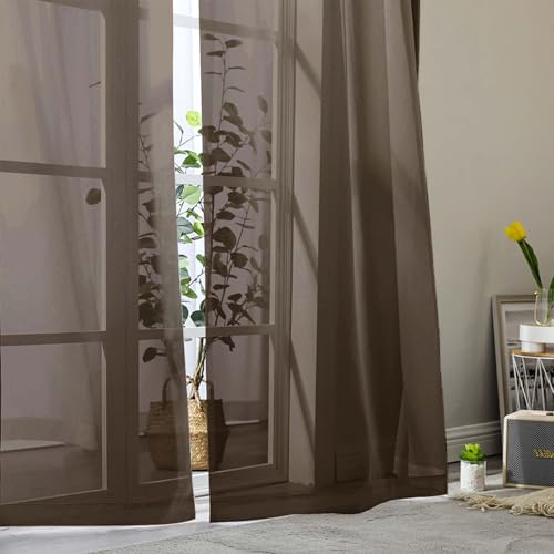 Sheer Chocolate Curtains for Bedroom Living Room 54 Inch Length 2 Panels Set (Chocolate / 42"W x 54"L (Pack of 2))
