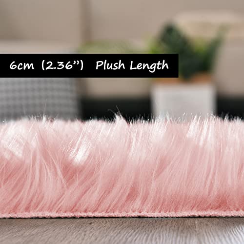 Pink Area Rugs 10x12 Fluffy Fuzzy Furry Rug for Girls Bedroom Living Room Faux Sheepskin Fur Shaggy Plush Rectangle (10' x 12' (Rectangular) / Light Pink)