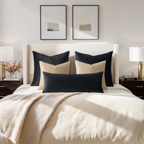 28x28 Inch Pack of 2 Euro Velvet Throw Pillow Covers Black (28" x 28" (Pack of 2) / Black)