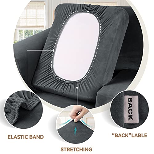 4 Pieces Couch Cover for Sofa Velvet Sofa Covers Washable (Large / Dark Grey)