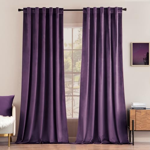Purple Velvet Curtains 52x84 inches Luxury Blackout Curtains (Purple / 52"W x 84"L (Pack of 2))