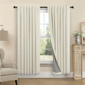 Black Out Burlap Curtains 63 Inch Long Faux Linen Farmhouse Bedroom Blackout Curtain 63 Inches Length 2 Panels Set Energy Saving Noise Reducing Nursery Drape for Bay Window Back Tab Pocket Cream Beige (Linen / 52"W x 63"L (Pack of 2))