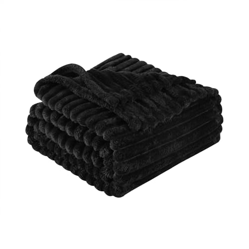 Black Fleece Throw Blanket 108”×90” for Couch Sofa Livingroom (Black / 108×90inch)