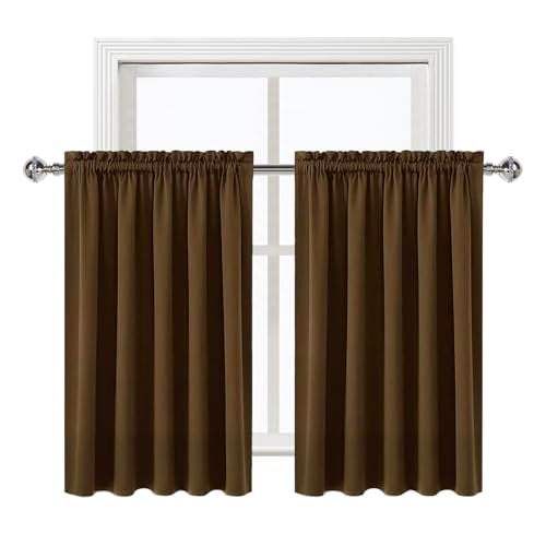 Short Blackout Curtains 60 x 36 Inch Long for Kitchen RV Bunk Brown (Brown / 60"W x 36"L (Pack of 2))