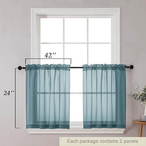 Kitchen Curtains 24 Inch Length Tier 2 Pieces (Dusty Blue / 42"W x 24"L (Pack of 2))