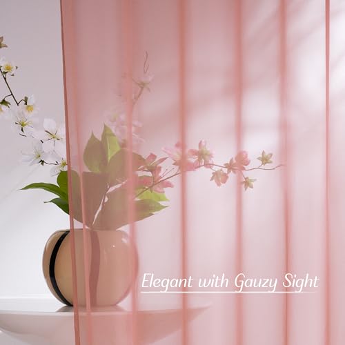 Living Room Coral Pink Sheer Curtains 96 inch Length (Coral Pink / 54"W x 96"L (Pack of 2))
