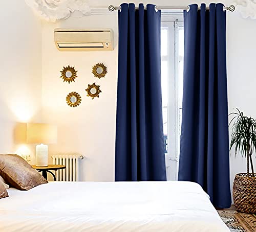 Navy Blue Blackout Curtains for Bedroom 72 Inch Long (Navy / 46"W x 72"L (Pack of 2))