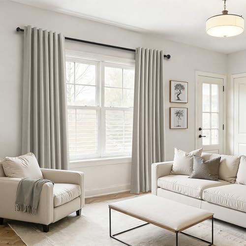 84 Inch Long Linen Blackout Curtains for Bedroom Flax Grey 100% Black Out Linen Texture Curtains Solid Thermal Insulated Window Drapes Luxury Decor for Living Room 84 inches Length 2 Panels (Flax Grey / 52"W x 84"L (Pack of 2))