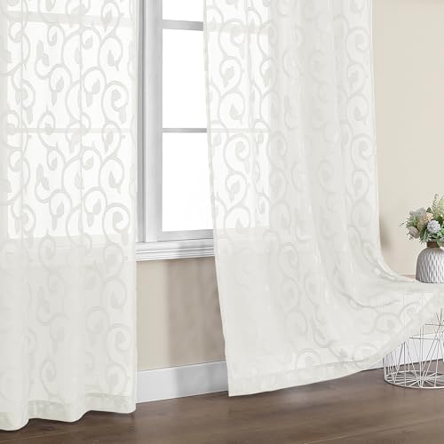 Furman Ivory Sheer Curtains 84 inches Long for Bedroom Living Room 2 Panels Set (Ivory / 40"W x 84"L (Pack of 2))
