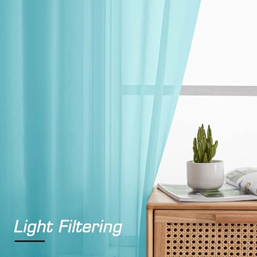 Aqua Sheer Curtains 63 Inch Length 2 Panels (Aqua / 42"W x 63"L (Pack of 2))