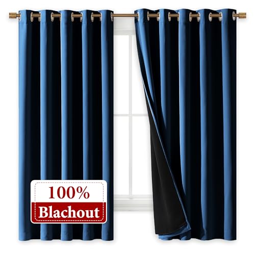 100% Blackout Curtains with Black Liners (Moroccan Blue / 70"W x 63"L (Pack of 2))