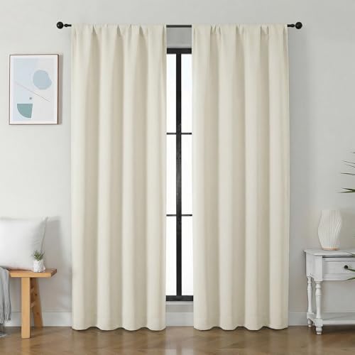 Ava Light Beige Light Filtering Curtains for Bedroom 84 Inch Length 2 Panels Set (Light Beige / 40"W x 84"L (Pack of 2))