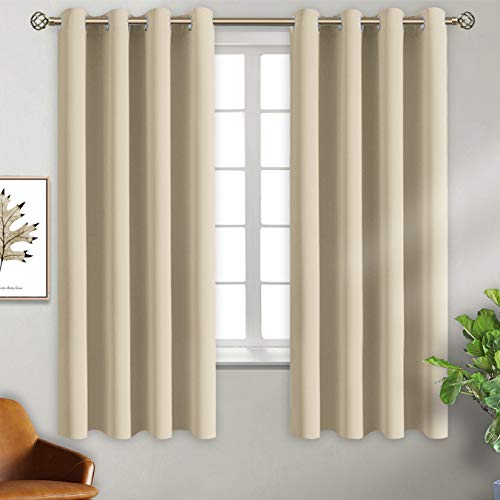 Beige Room Darkening Curtains 63 Inch for Bedroom (Beige / 46"W x 63"L (Pack of 2))