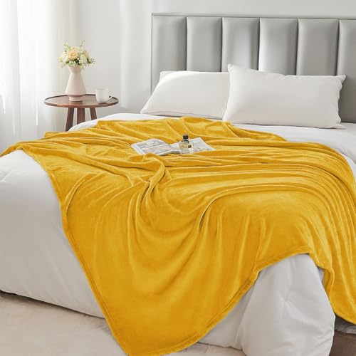 Fleece Blanket Soft Plush Throw for Couch Yellow 50"x60" (Yellow / Throw(50"x60"))
