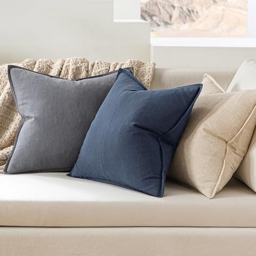 Decorative Linen Euro Sham Pillow Covers 22x22 Inch Indigo Blue (Indigo Blue / 22" x 22" (Pack of 2))