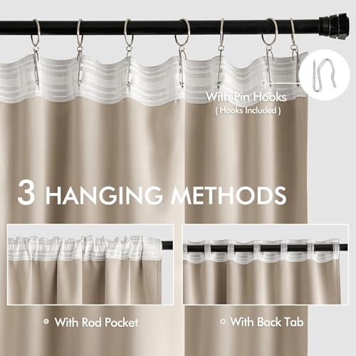 Taupe Back Tab Blackout Curtains 52x90 Inch Long 2 Panels Set (Taupe / 52"W x 90"L (Pack of 2))