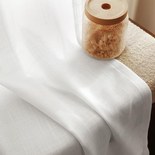 White Linen Curtains 72 inch Long 2 Panel Set for Living Room Back Tab Semi Sheer Light Filtering Bedroom Window Curtain 72 inch Length Cotton Textured Modern Elegant Coastal Drapes 42x72 (White / 42"W x 72"L (Pack of 2))