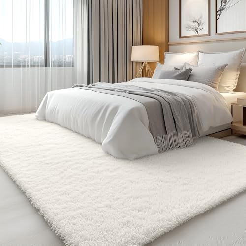 7x8 Machine Washable Large Area Rugs for Living Room (7x8 Ft / Ivory)