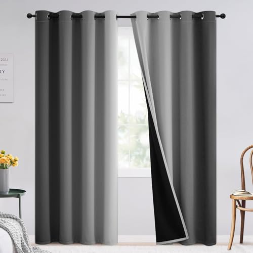100% Blackout Ombre Bedroom Curtains Black and Greyish White (52"W x 96"L (Pack of 2) / Black With Black Back)