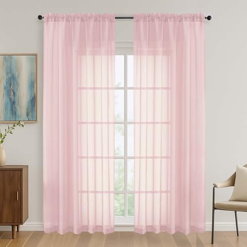 Blush Pink Sheer Curtains 84 Inches Long 2 Panels Set (Blush Pink / 59"W x 84"L (Pack of 2))