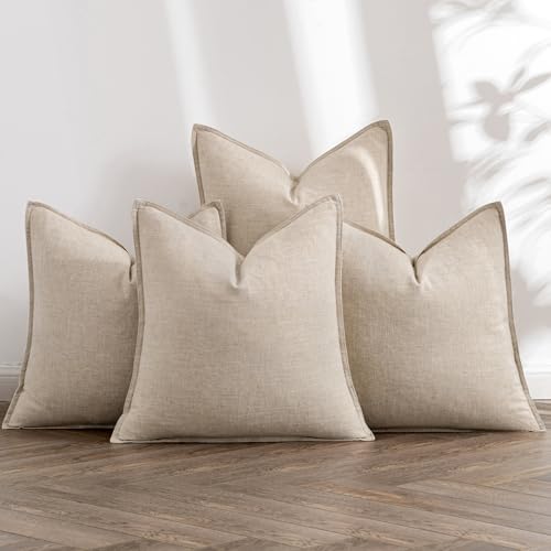 Beige Boho Linen Decorative Pillow Covers 20x20 Inch Pack of 4 (20" x 20" (Pack of 4) / Beige)